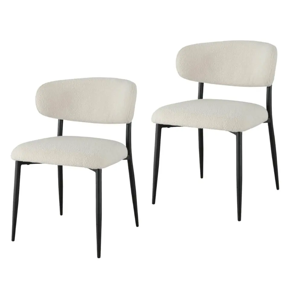 Raimon Furniture Set Of 2 Amalia Boucle Fabric Kitchen Dining Side Chair Metal Frame - Off White