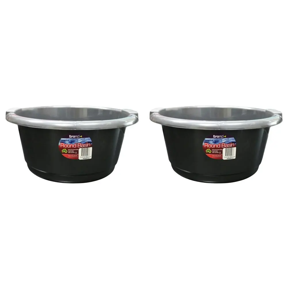 2x Homeleisure Trend 20L Plastic Basin Round Kitchen/Laundry Catch Tray Charcoal - Home & Garden