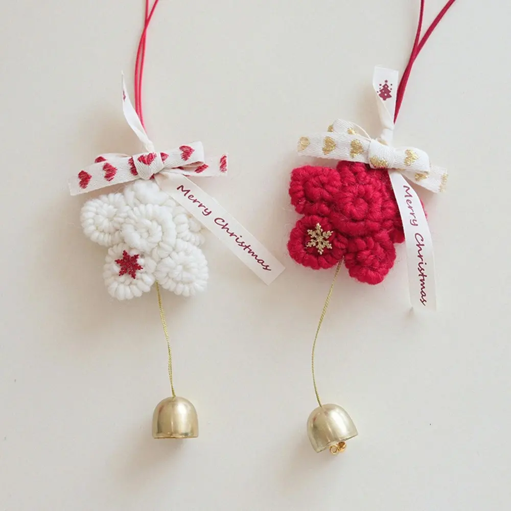 2pcs Christmas Woven Star Bell Wool Felt Snowflower Bell Decoration - Home & Garden