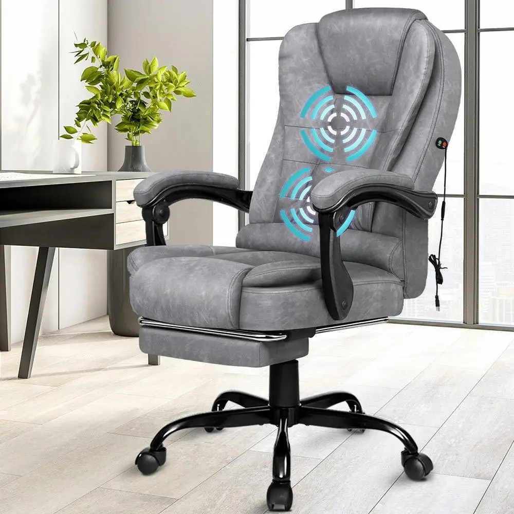 Alfordson Massage Office Chair with Footrest Vintage Grey - Furniture