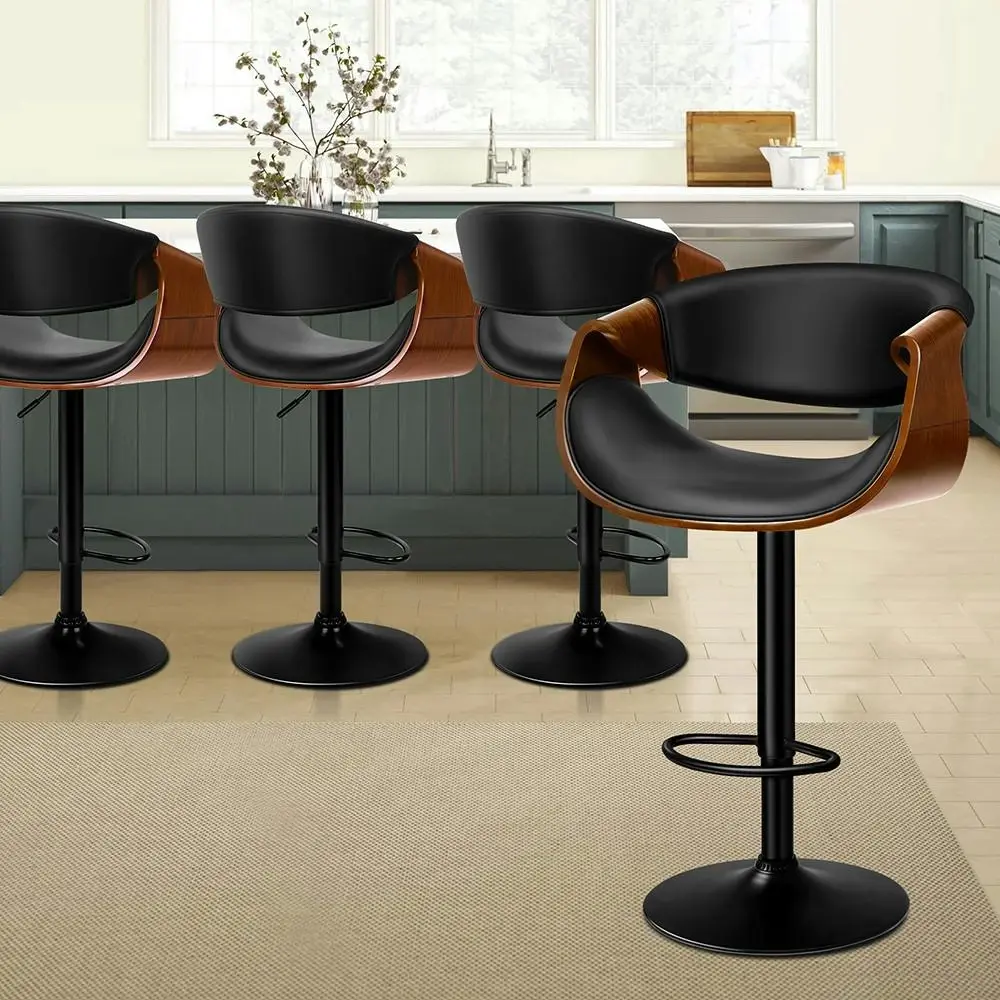 Alfordson 4x Bar Stool Kitchen Swivel Chair Wooden Leather Gas Lift Trice - Shop Dining Chairs & Bar Stools