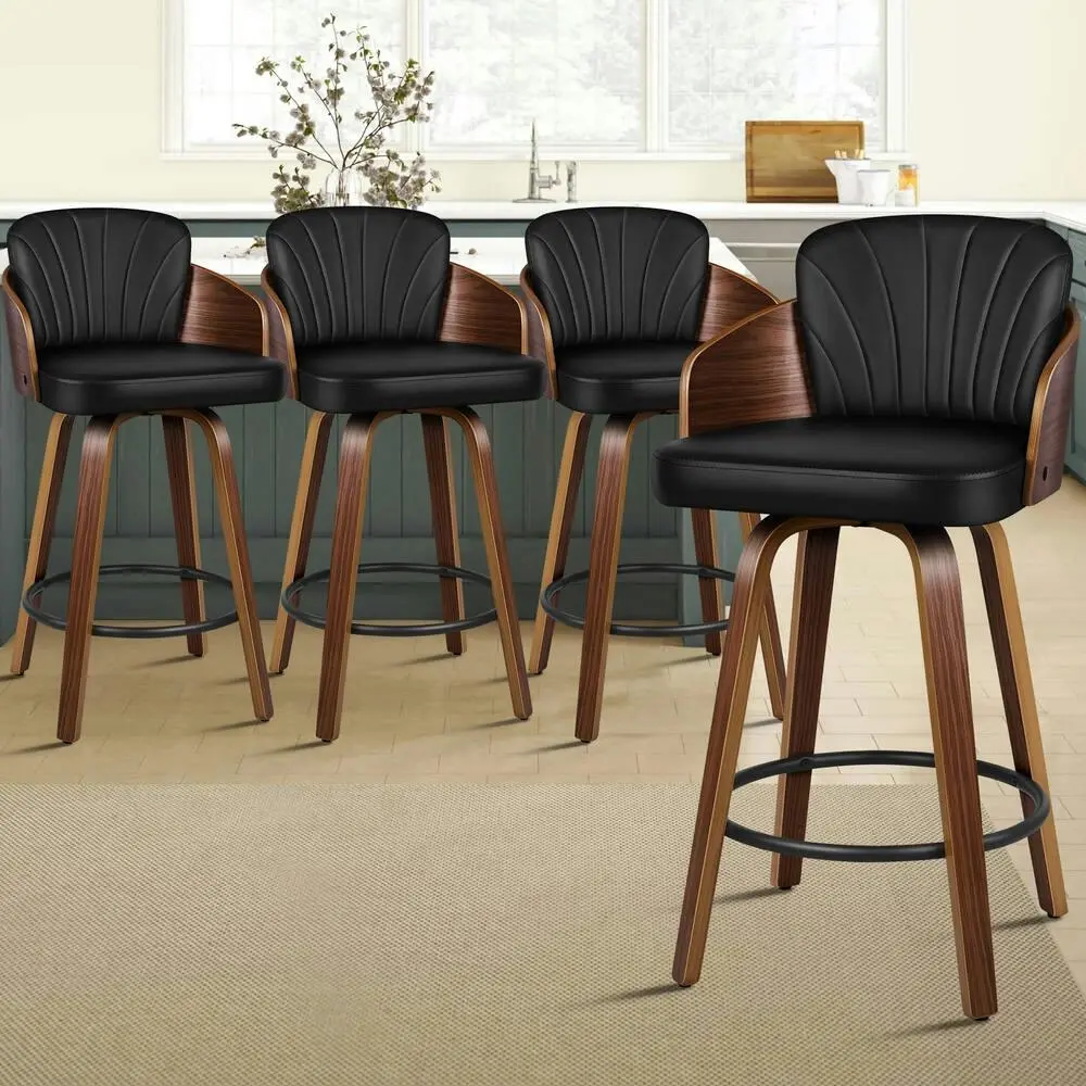 Alfordson 4x Swivel Bar Stools Alice Kitchen Wooden Dining Chair Black - Furniture