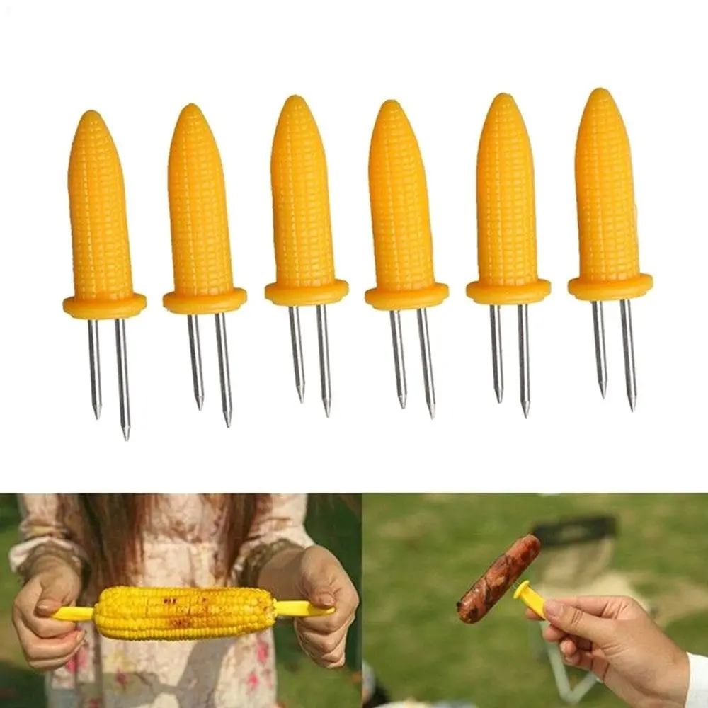 6Pcs Stainless Steel Corn Holders Corn on The Cob Skewers Barbecue Tool - Home & Garden