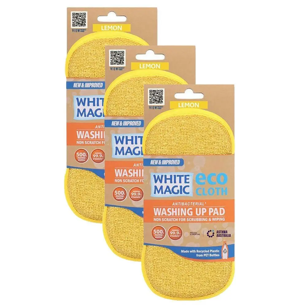 3x White Magic Double-Sided Dish Washing Up Pad Cleaning Sponge Scrubbing Lemon