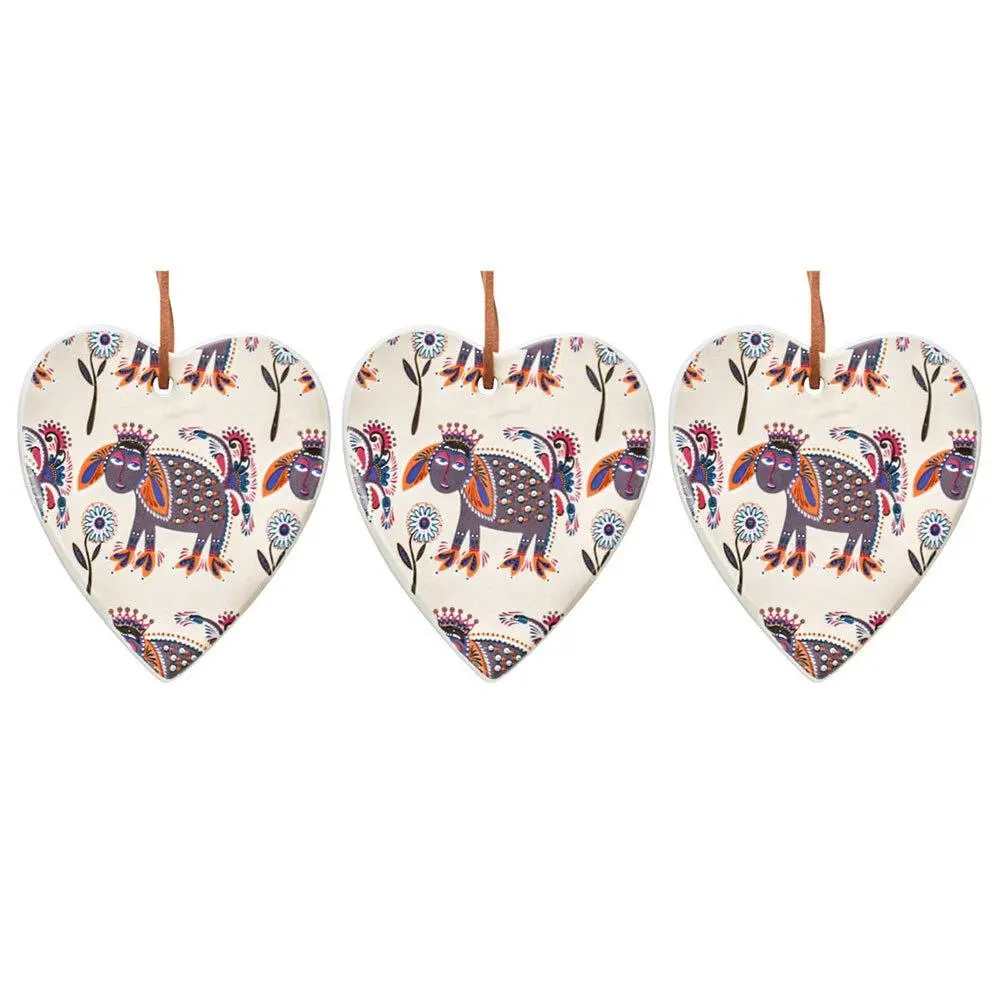 3x Ceramic Hanging 8x9cm Heart Vintage Sheep Ornament w/ Hanger Home Room Decor - Home & Garden
