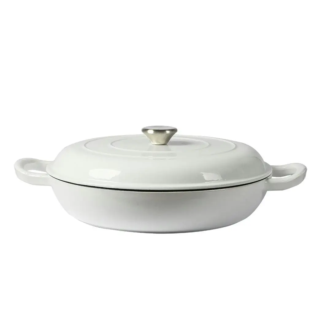 Toque Enamel Dutch Oven 4L Cast Iron Pan Casserole Pot Slow Cook with Lid White - Home & Garden