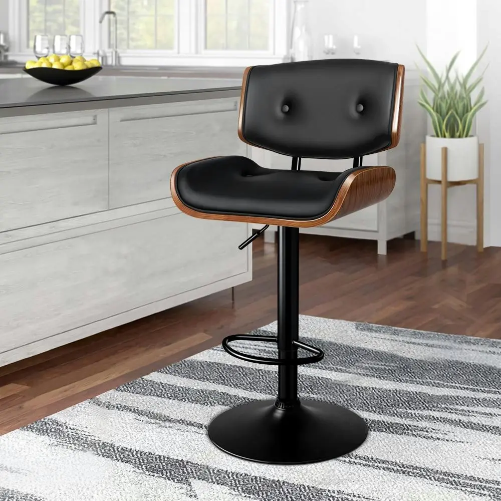 Alfordson 1x Bar Stool Kitchen Swivel Chair Wooden Leather Gas Lift Kayla - Furniture