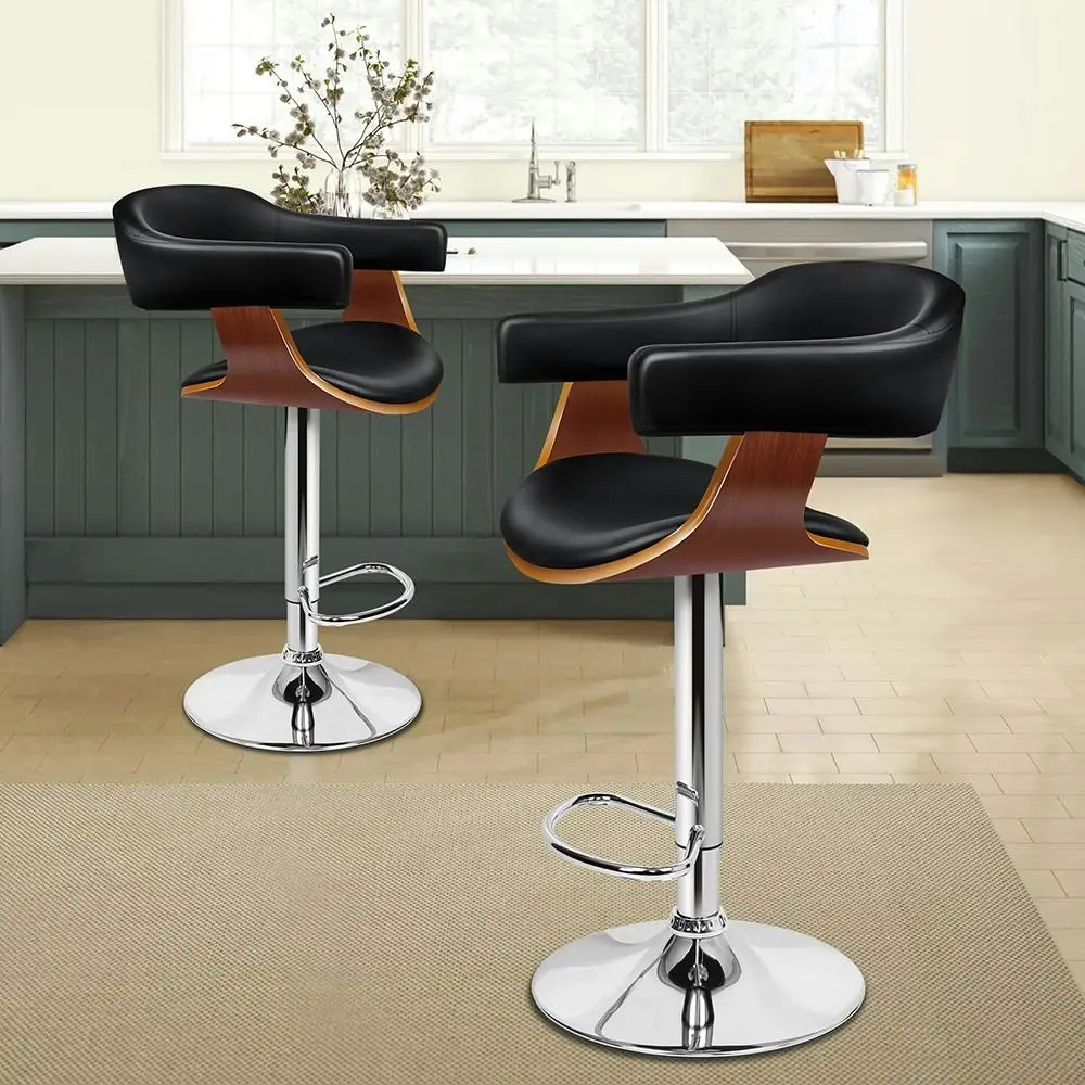 Alfordson 2x Wooden Bar Stool Joan Kitchen Swivel Chair Wood Leather Gas Lift BLACK - Shop Dining Chairs & Bar Stools