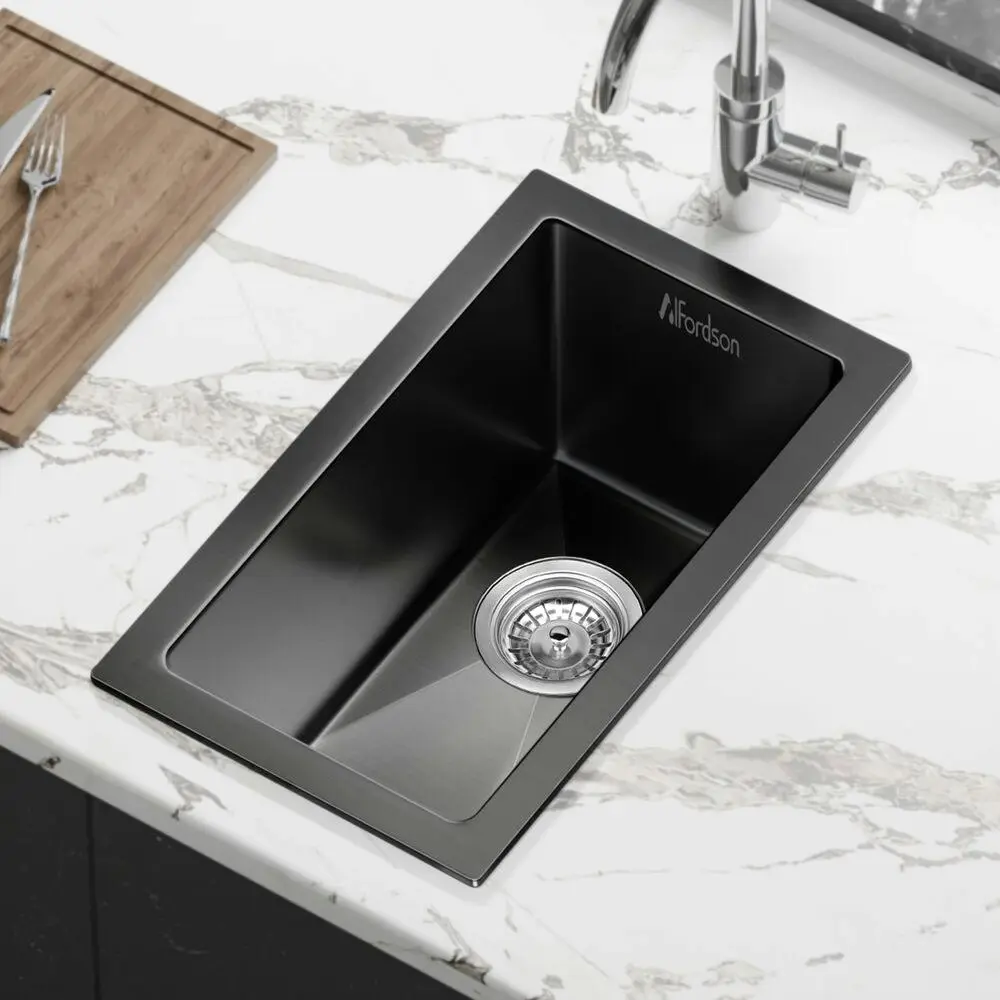 Alfordson Kitchen Sink Stainless Steel Drop in Flush Under Mount 250X450MM Black - Hardware
