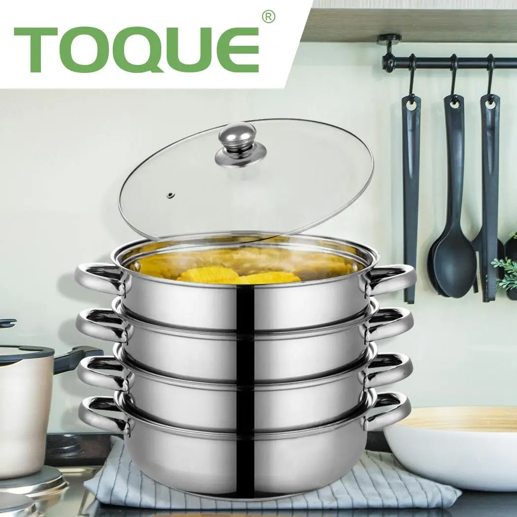 Toque Stainless-Steel Steamer Meat Vegetable Cookware Hot Pot Kitchen 4 Tier
