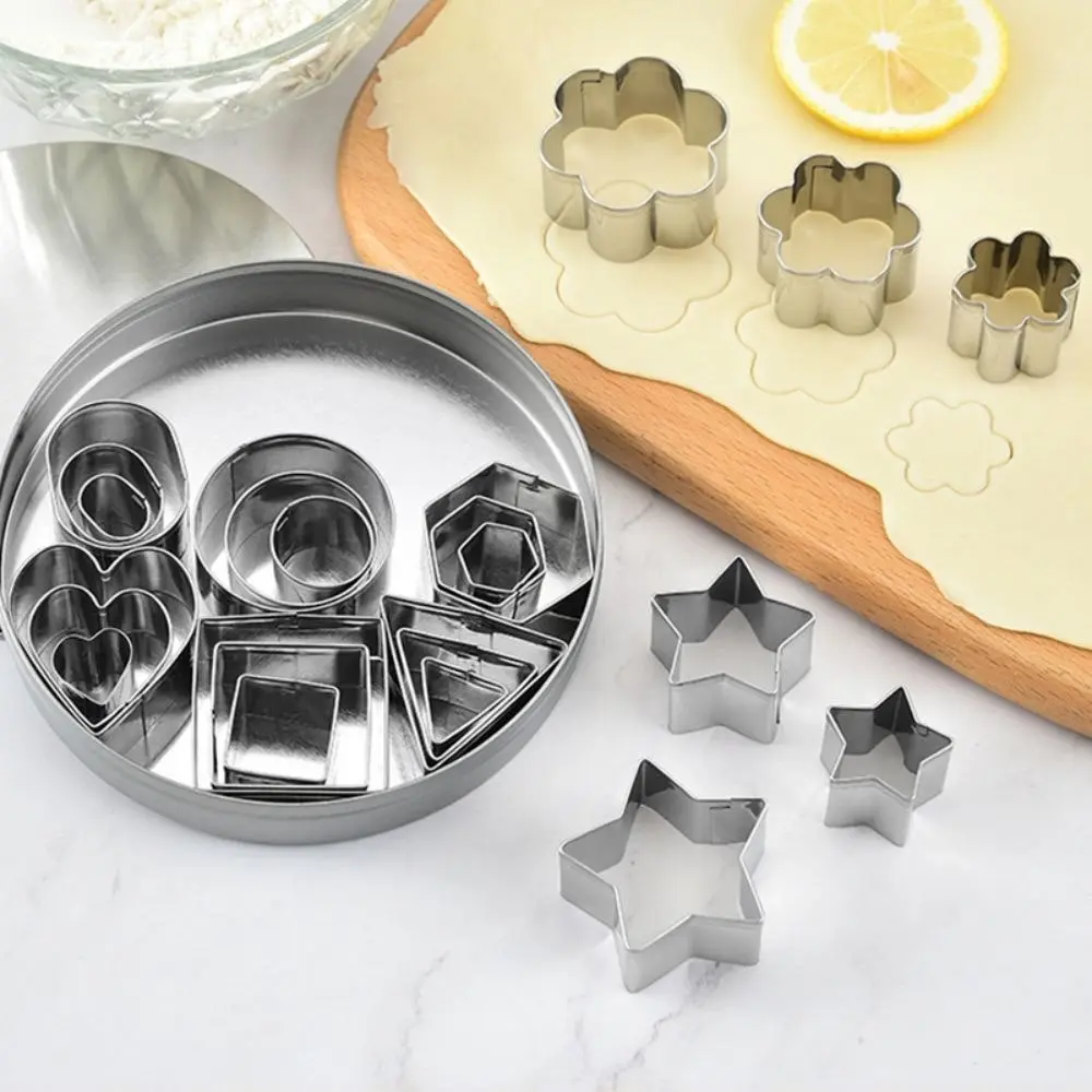 24pcs Cookie Cutters Shapes Baking Set Stainless Steel Geometric Shaped Biscuit Cutter - Home & Garden