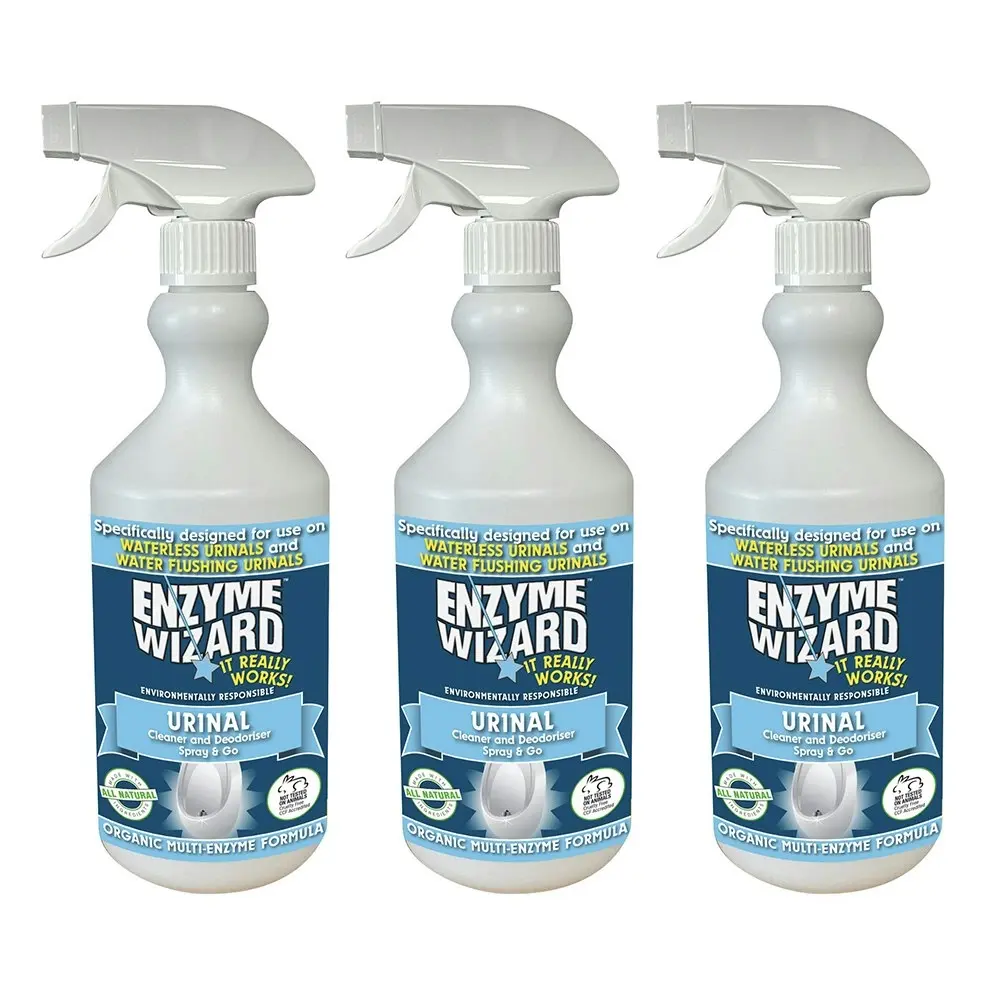 3PK Enzyme Wizard Toilet Urinal Cleaner/Deodoriser Ph Neutral 750ml Spray - Home & Garden