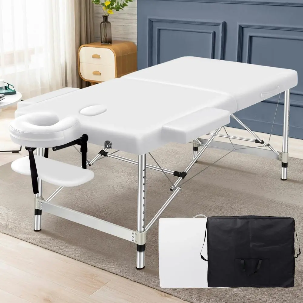 Alfordson Massage Table 2 Fold 75cm Foldable Portable Bed Desk Aluminium White - Health