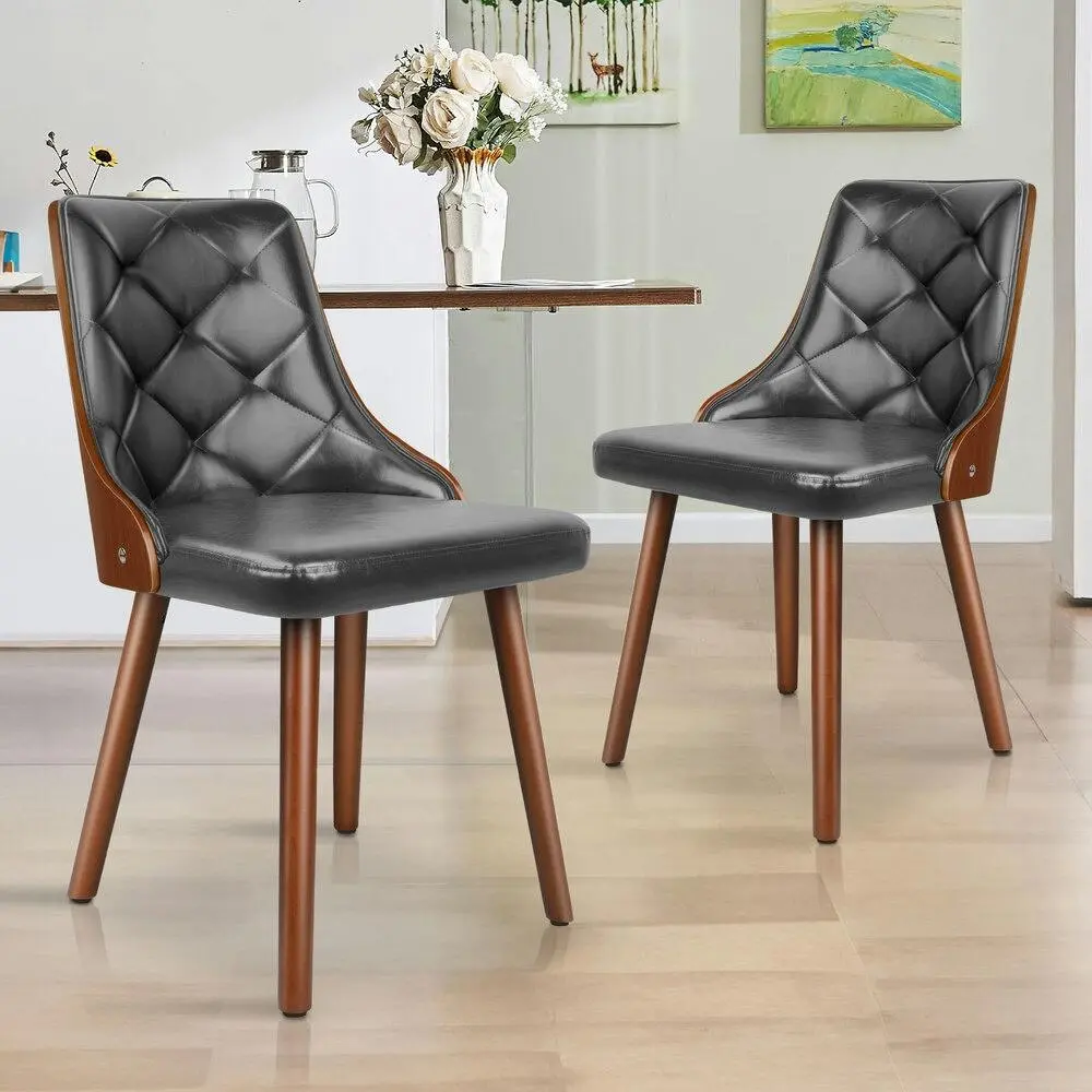 Alfordson 2x Dining Chairs Padded Tufted Glossy PU Leather Grey - Furniture