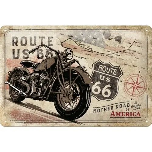 Nostalgic Art 20x30cm Metal Wall Hanging Sign Route 66 Bike Map Home/Cafe Decor - Home & Garden