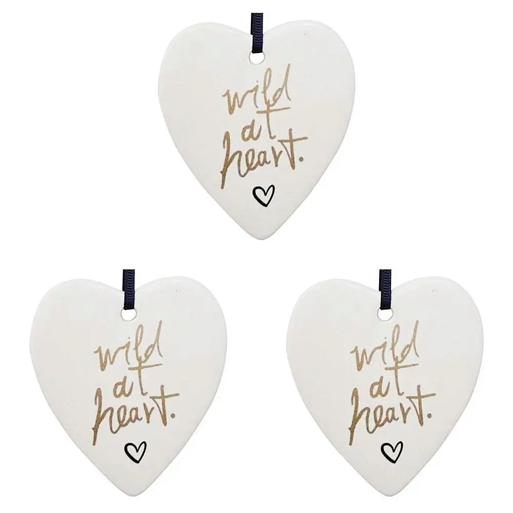 3x Ceramic Hanging 8x9cm Heart Wild At Heart w/ Hanger Ornament Home Room Decor - Home & Garden
