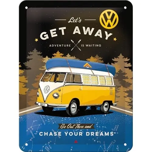 Nostalgic Art 15x20cm Small Wall Metal Sign VW Bulli Let's Get Away Night Decor - Home & Garden