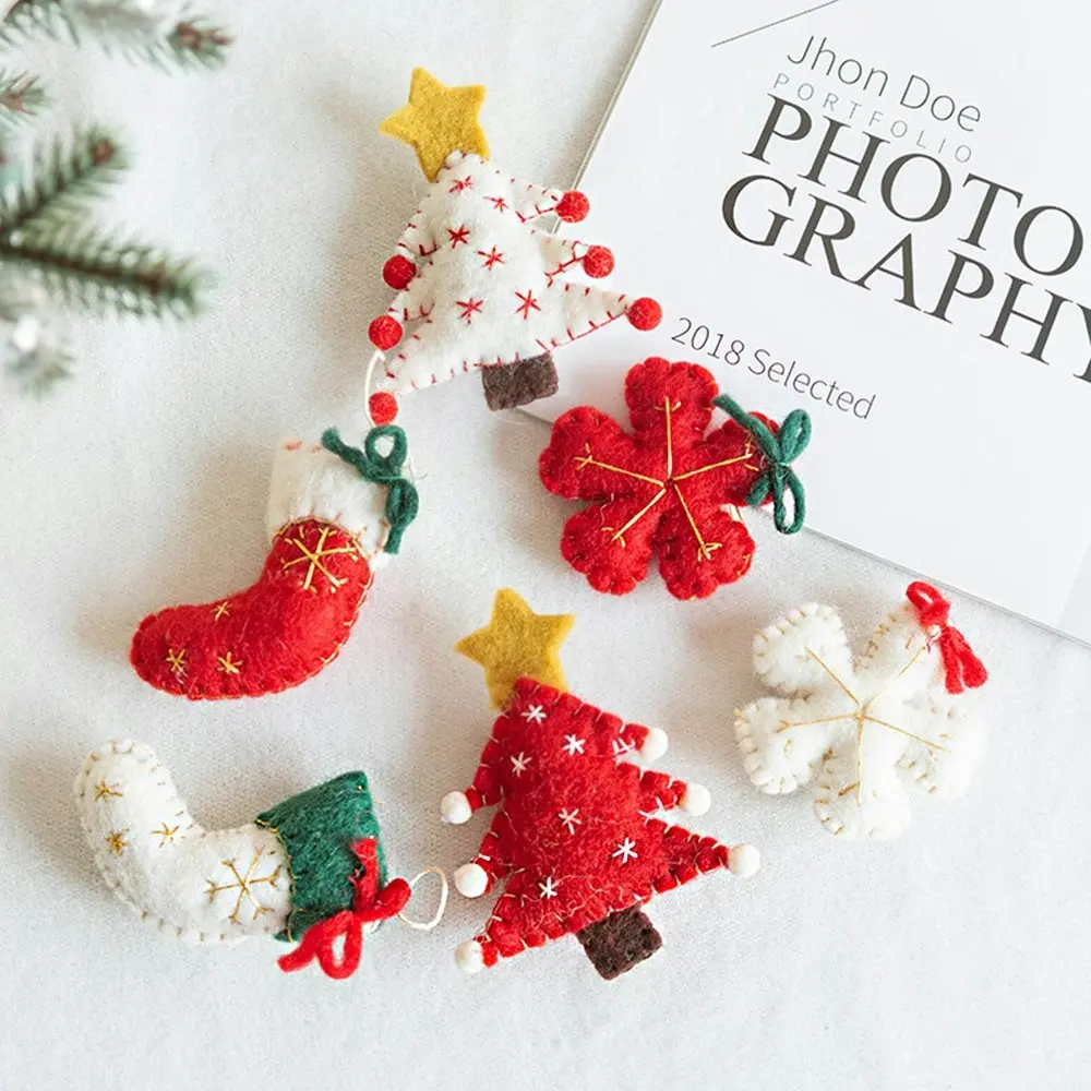 6Pcs Xmas Wool Felt Decor Pendant Christmas Tree Snowflake Pendant Xmas Decor - Home & Garden