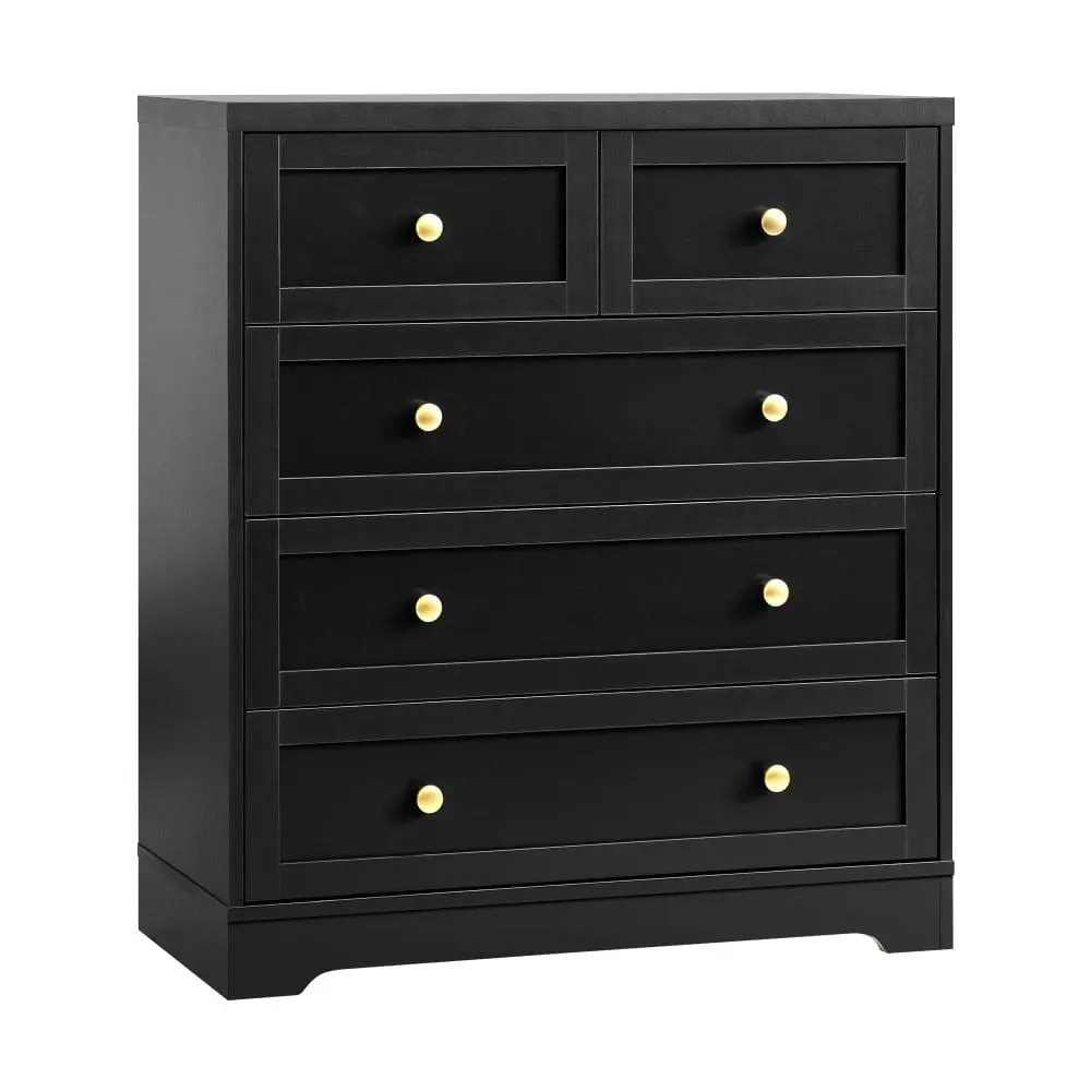 LISA Chest of Drawers with 5 Drawers Dresser Tallboy Storage Cabinet Black - Furniture