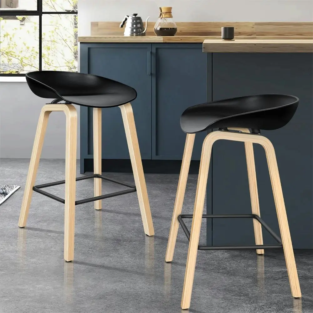 Alfordson Bar Stools Wooden Chairs Black X2 - Furniture