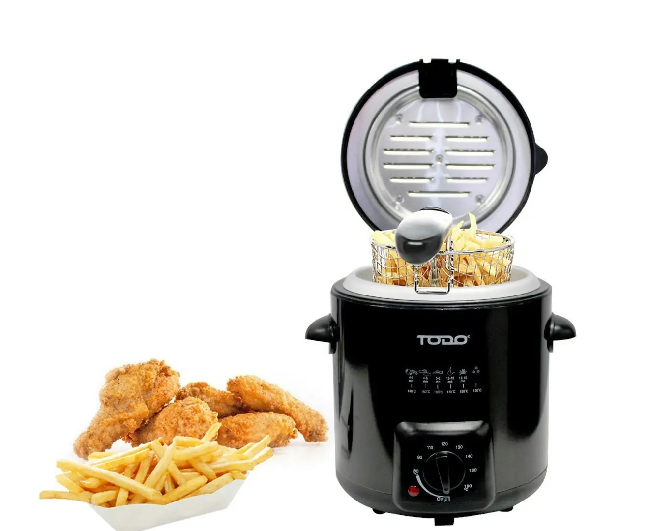 TODO 0.9L Deep Fryer Adjustable Thermostat Dial Black Stainless Steel Housing Basket - Home & Garden