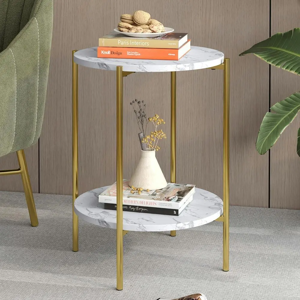 Alfordson Side Table Sofa End Bedside Nightstand Gold - Furniture