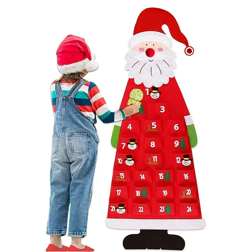 Wall Hanging Felt Santa Christmas Countdown Calendar With 24 Days Pockets - Up to 60% Off Christmas Decoration Specials