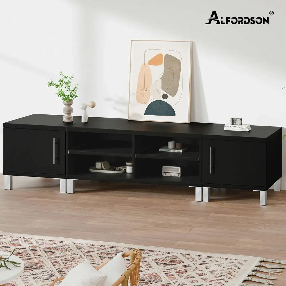 Alfordson Entertainment Unit TV Cabinet Stand 190cm Black - Furniture