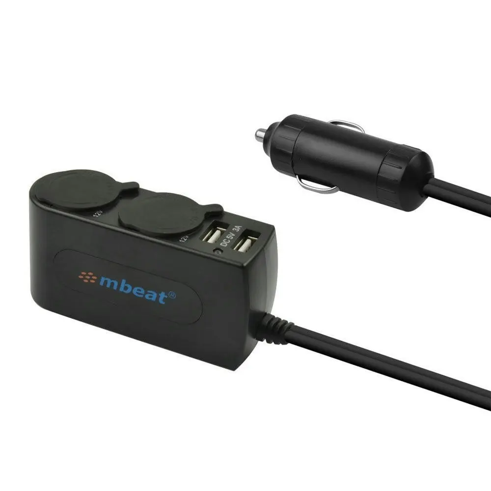 mBeat Dual Port USB and Cigarette Lighter Car Charger w/ Extension Cord 3A/15W - Electronics