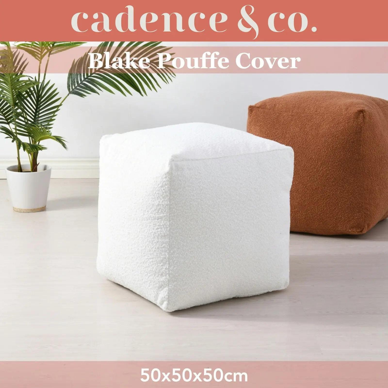 Cadence & Co. Blake Boucle Pouffe Cover Ivory 50x50x50cm - Furniture