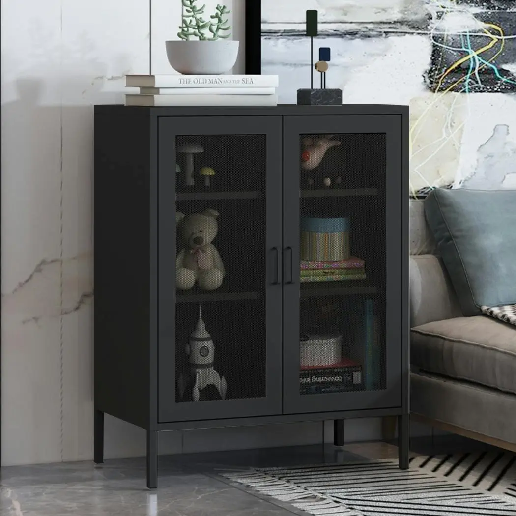 Levede Storage Cabinet Steel Kitchen Cupboard Metal Bookcase Filing Office Black - Furniture