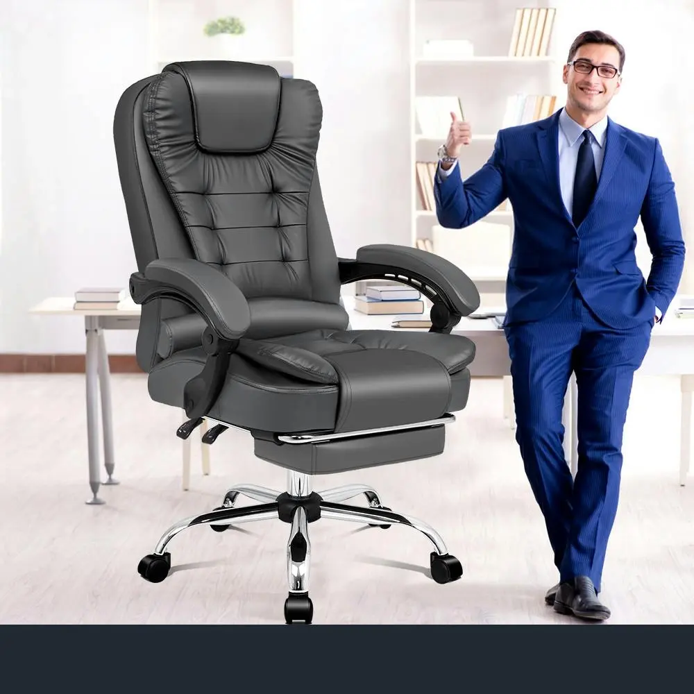 Alfordson Office Chair Executive PU Leather Seat with Footrest Grey - Furniture