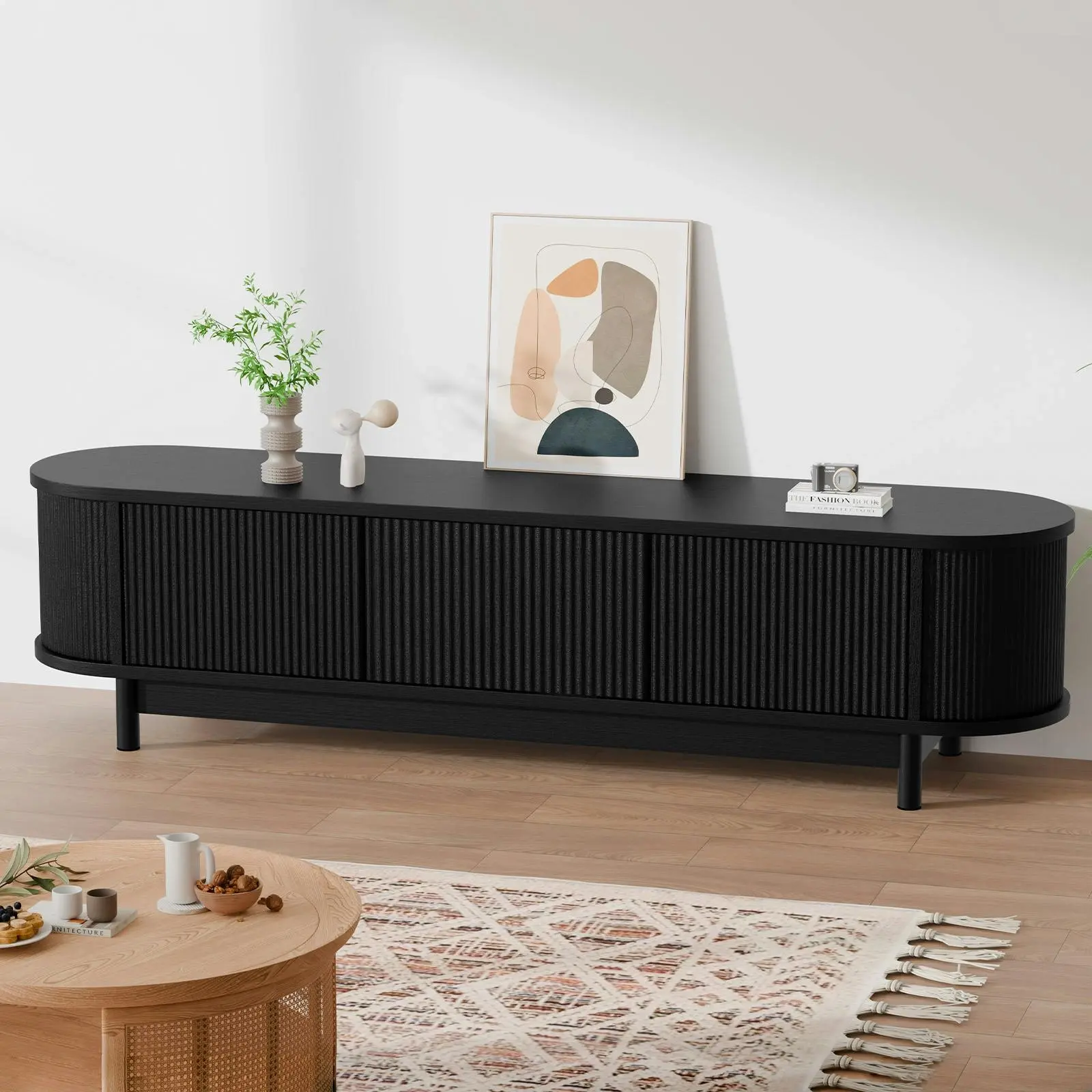 Alfordson TV Cabinet Entertainment Unit Stand 160cm Storage Shelf Black - Furniture