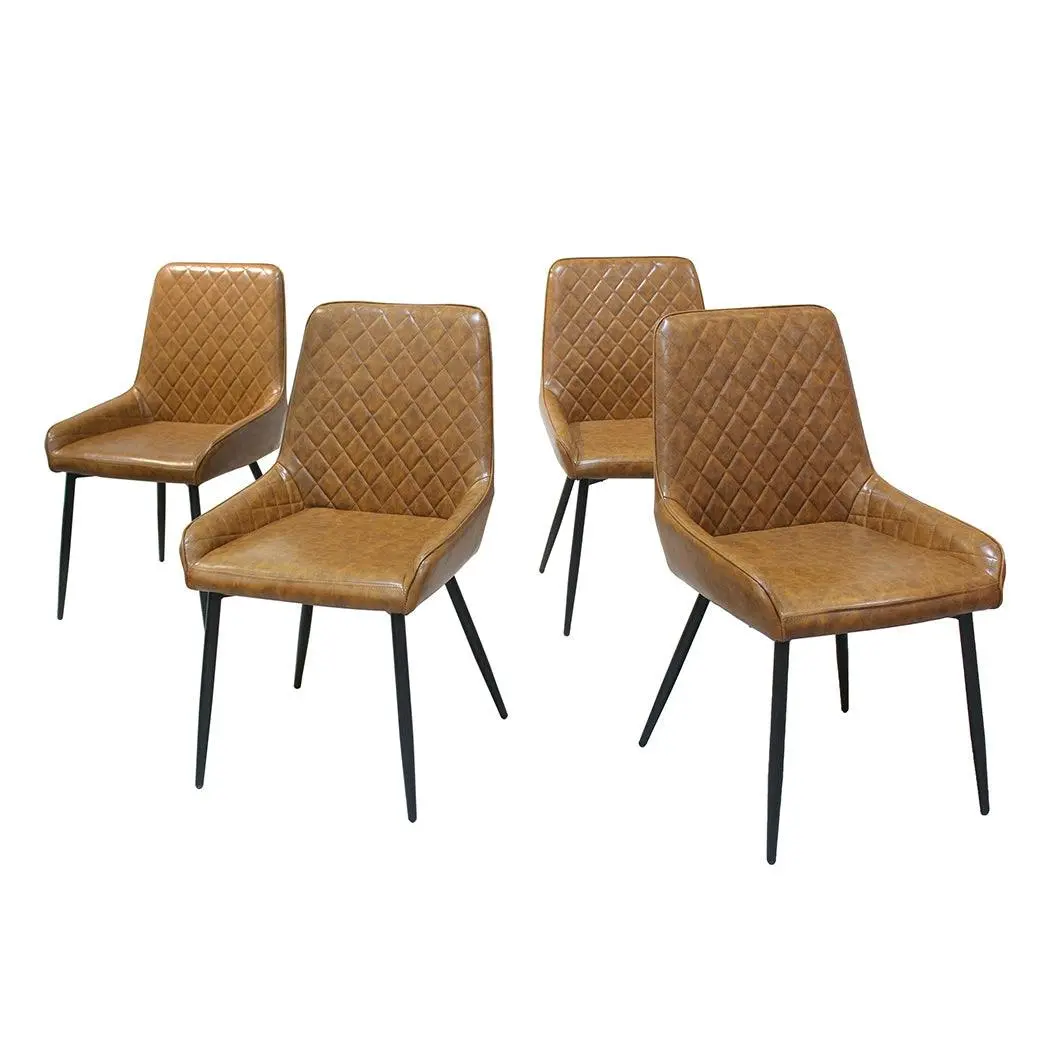 Levede 4x Dining Chairs Kitchen Chair Lounge Padded Seat PU Faux Leather Brown - Furniture