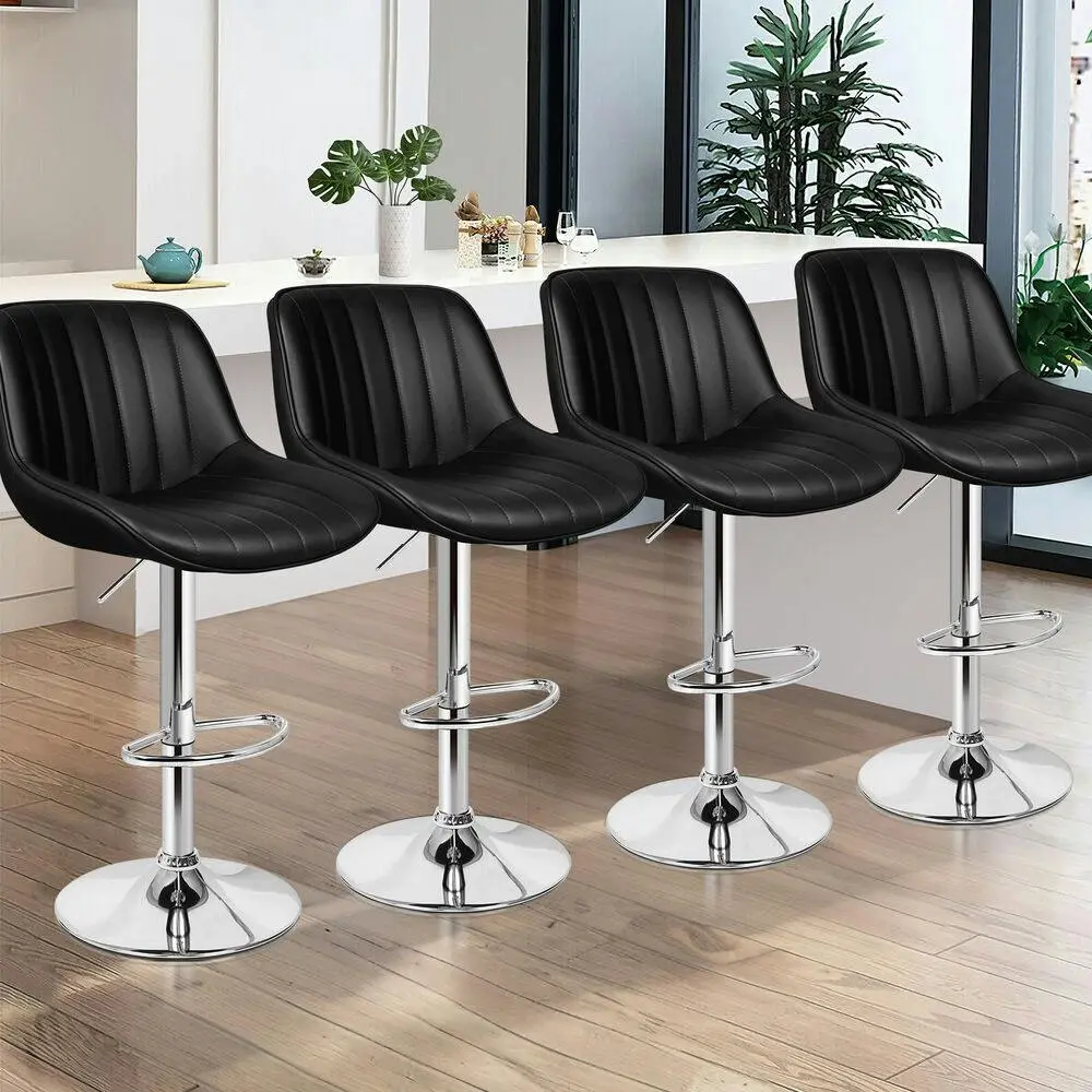 Alfordson 4x Bar Stools Gas Lift Leather Bar Chairs Kitchen Swivel Wendy BLACK - Furniture