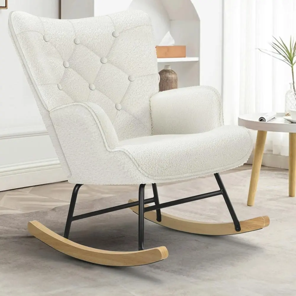 Alfordson Rocking Chair Armchair Lounge Accent Chair Boucle White - Furniture