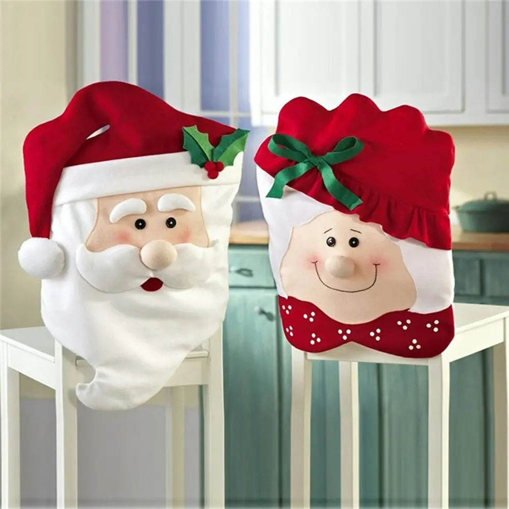 2 Pack Christmas Chair Covers Decor Santa Claus Christmas Chair Back Covers - Home & Garden