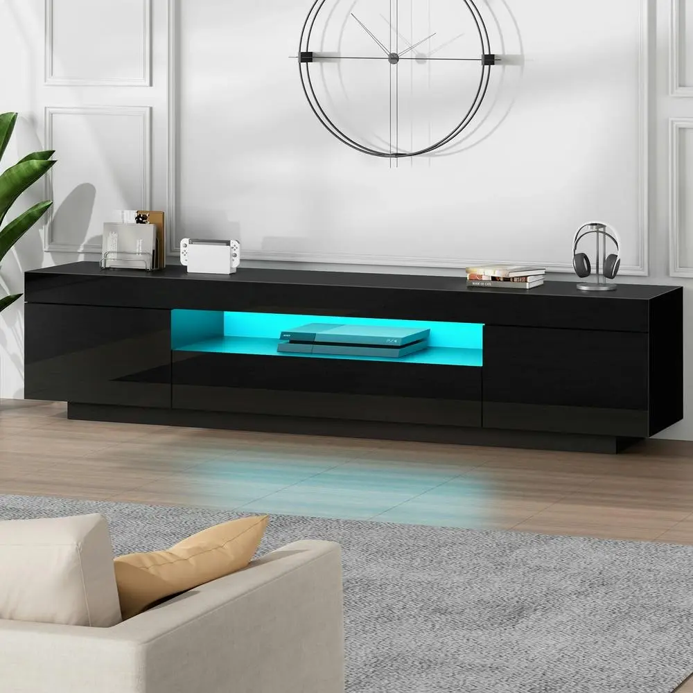 Alfordson Entertainment Unit Gloss Black 180cm - Furniture