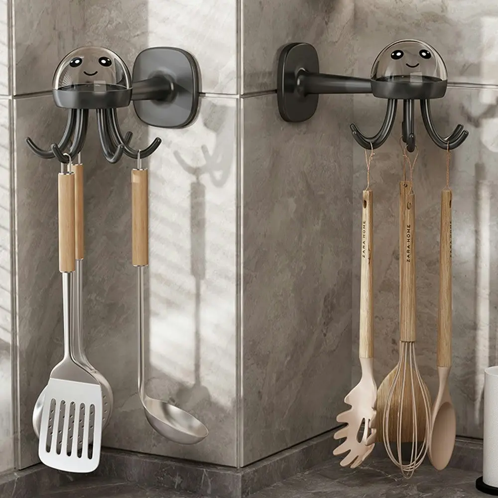 3Pcs Rotating Hook Cute Six Claw Frame Kitchen Storage 360 Degree Seamless Hook - Home & Garden