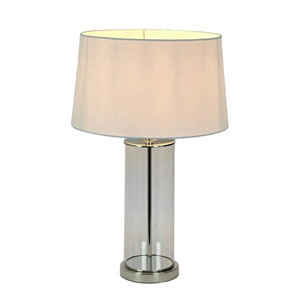 Belle Iris Glass Table Lamp w/ Metal Base 54cm Night Light Decor Polished Nickel - Home & Garden