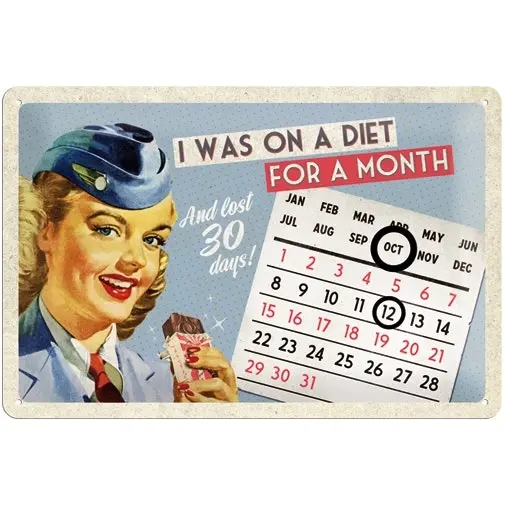 Nostalgic Art 20x30cm Medium Metal Wall Hanging Sign Calendar On a Diet Decor - Home & Garden