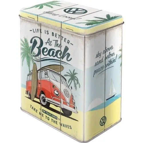 Nostalgic Art Large 14x20cm Tin Box Storage VW Bulli Life is Better at the Beach - Home & Garden