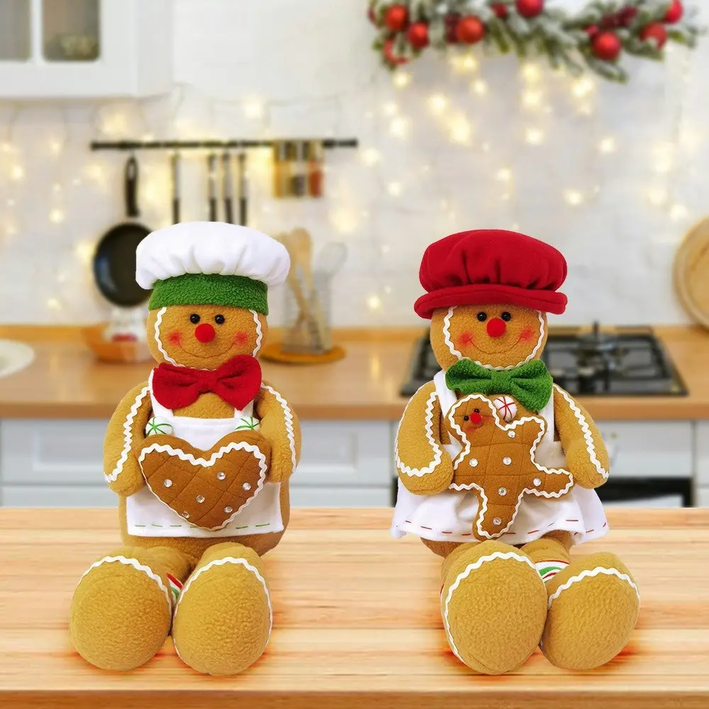 2Pcs Gingerbread Man Doll Christmas Doll Ornament Long Leg Gingerbread Toy - Home & Garden
