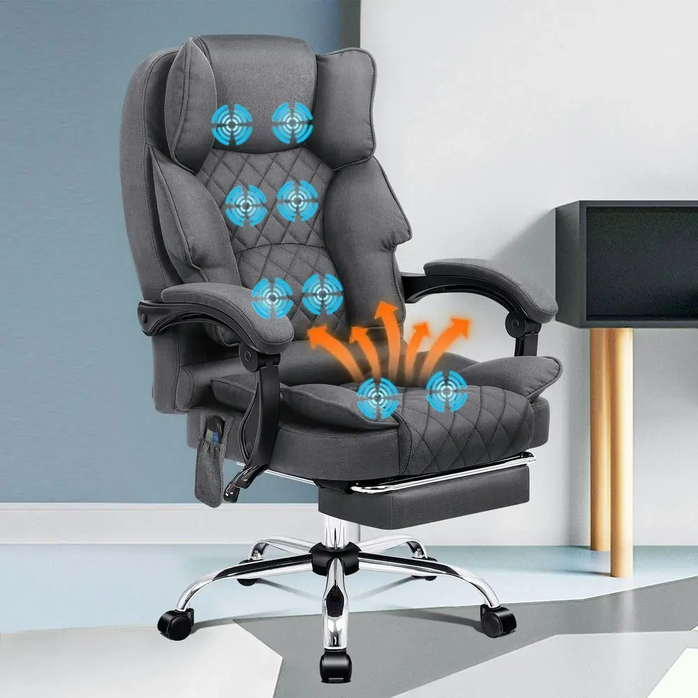 Alfordson Massage Office Chair Heated Seat Fabric Grey - Furniture