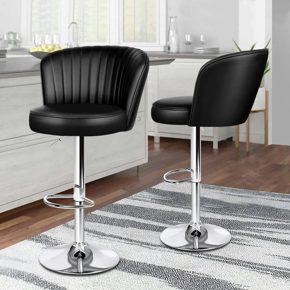 Alfordson 2x Bar Stools Gas Lift Leather Bar Chairs Kitchen Swivel Dylan BLACK - Furniture