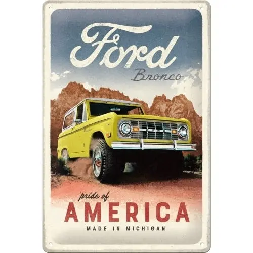 Nostalgic Art Medium Sign 20x30cm Metal Wall Decor Ford Bronco Pride Of America - Home & Garden