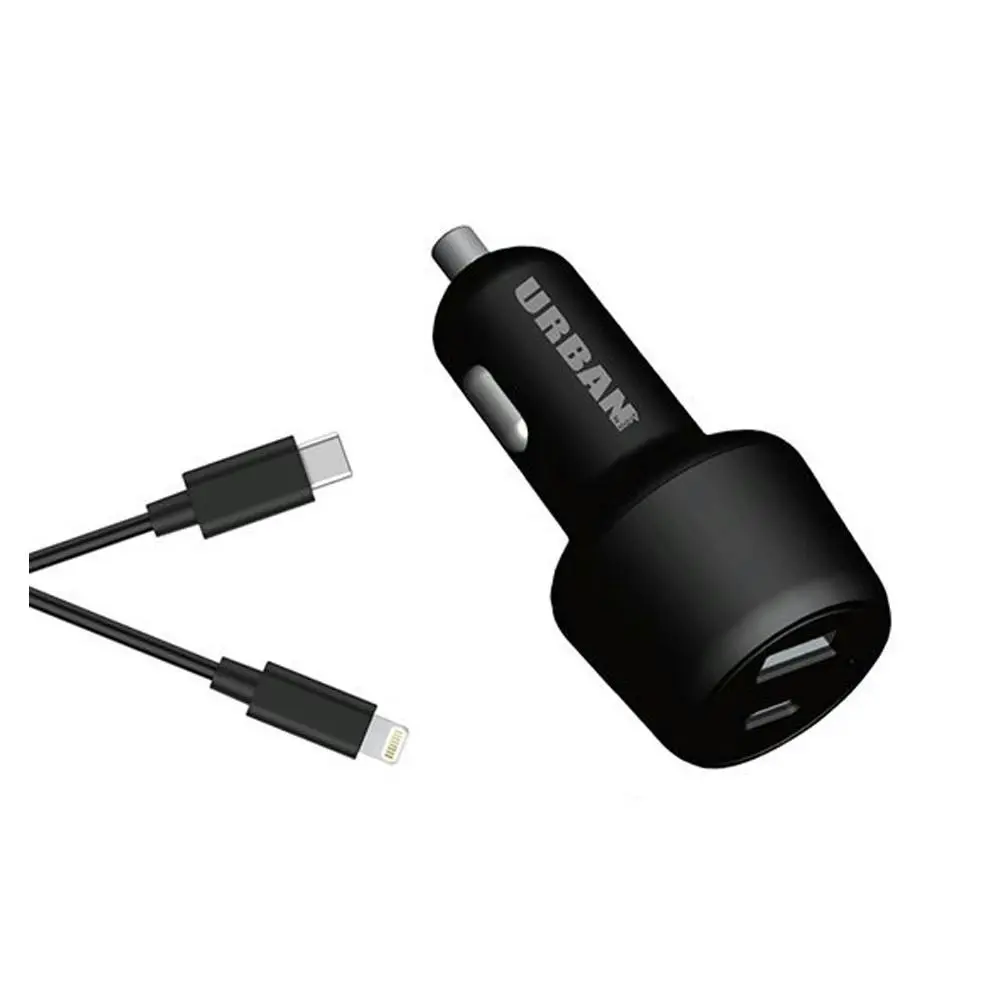 Urban 30W Dual Port Car Charger Adapter 1m Cable Compatible w/ iPhone Black - Electronics