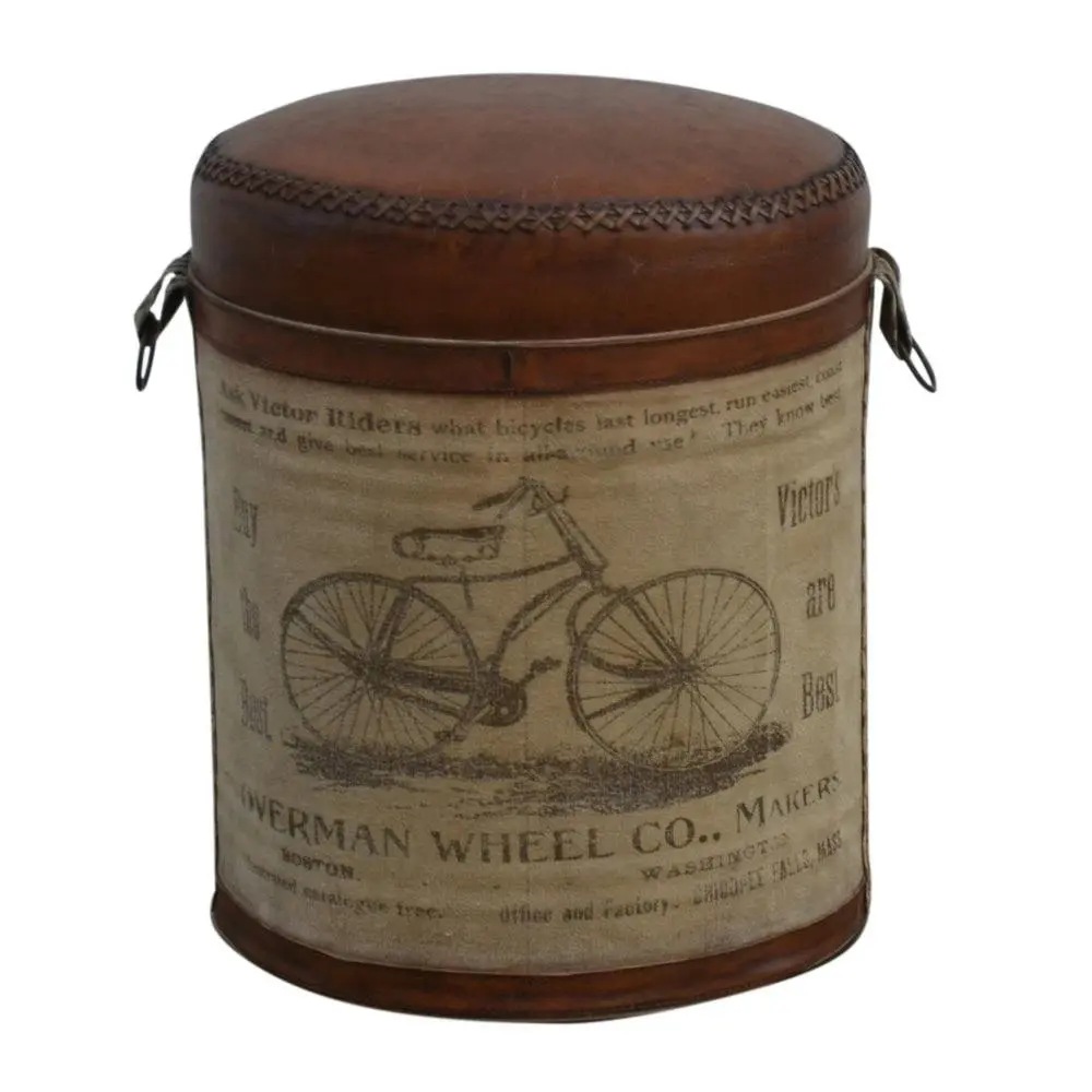 Round Vintage Rustic Bicyle Foot Stool Ottoman - Furniture