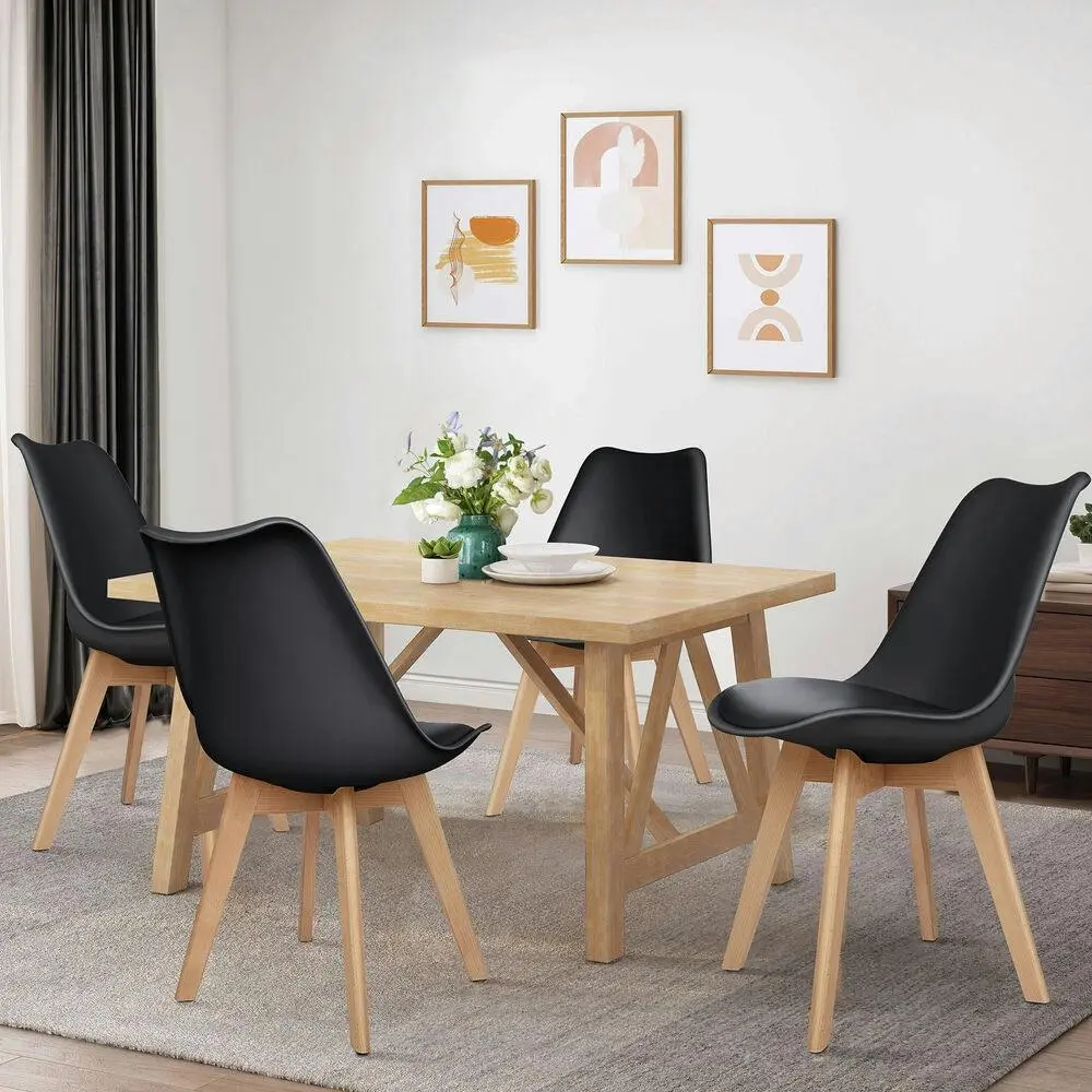 Alfordson 4x Dining Chairs Retro PU Leather Wooden Black - Shop Dining Chairs & Bar Stools