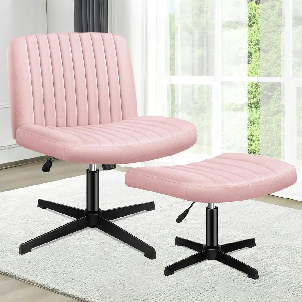 Alfordson Office Chair with Ottoman Velvet Pink - Furniture